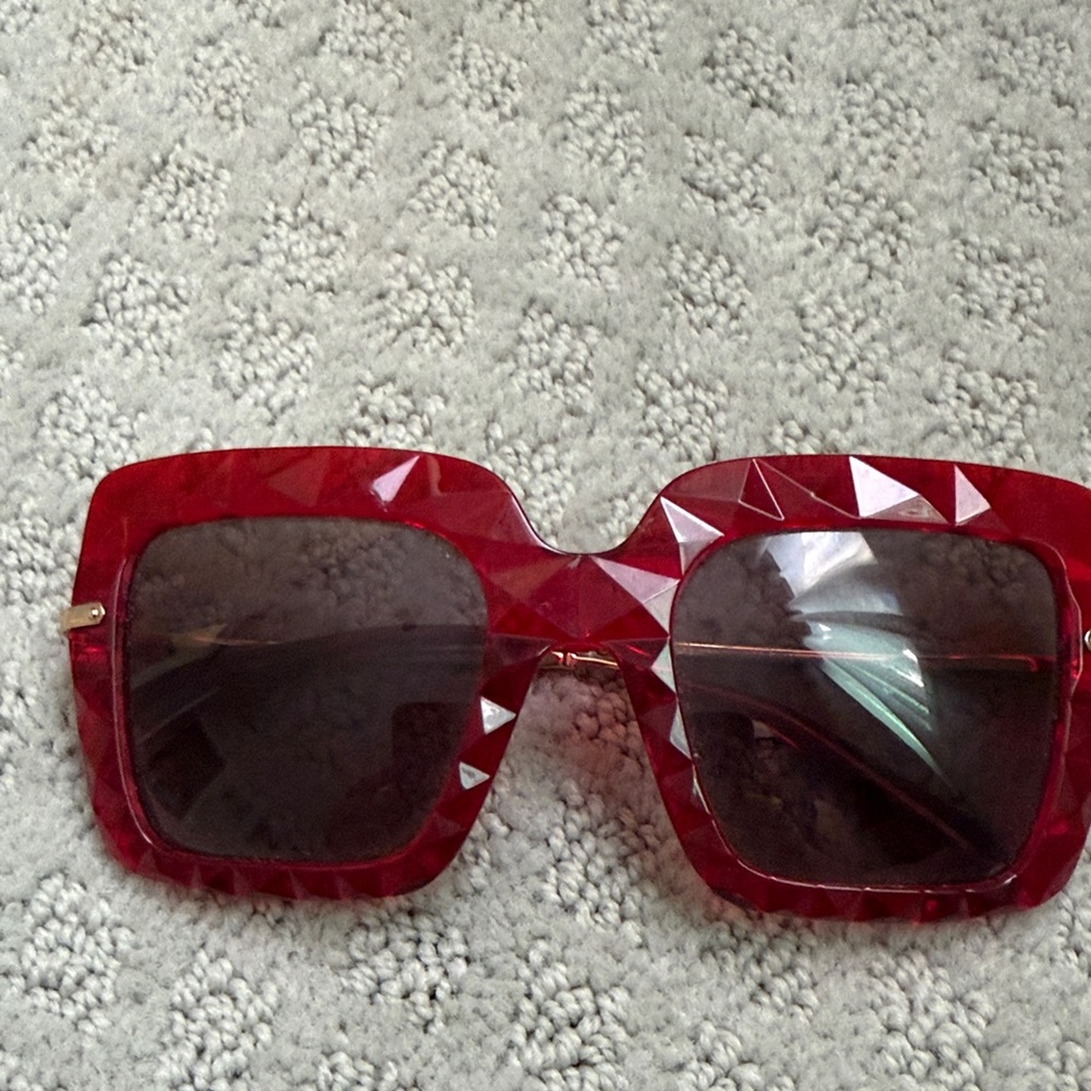 Dolce & Gabbana Red Faceted Square Sunglasses